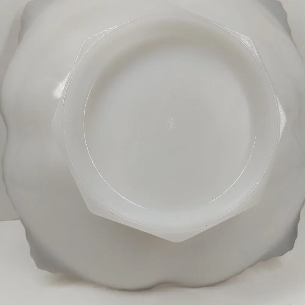 Anchor‎ Hocking Grape Leaves Milk Glass Low Pedestel Square Bowl With Gold Trim